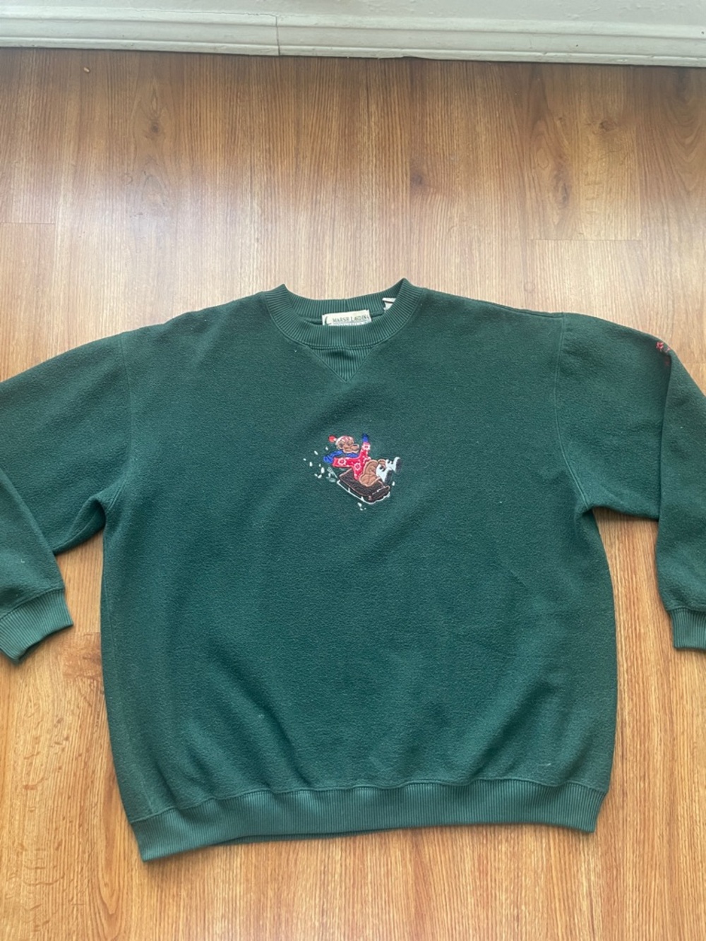 Marsh Landing Forest Green Crewneck Sweater with Sled Embroidery